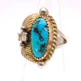 Vintage Sterling Turquoise and CZ Feather Ring 3.25