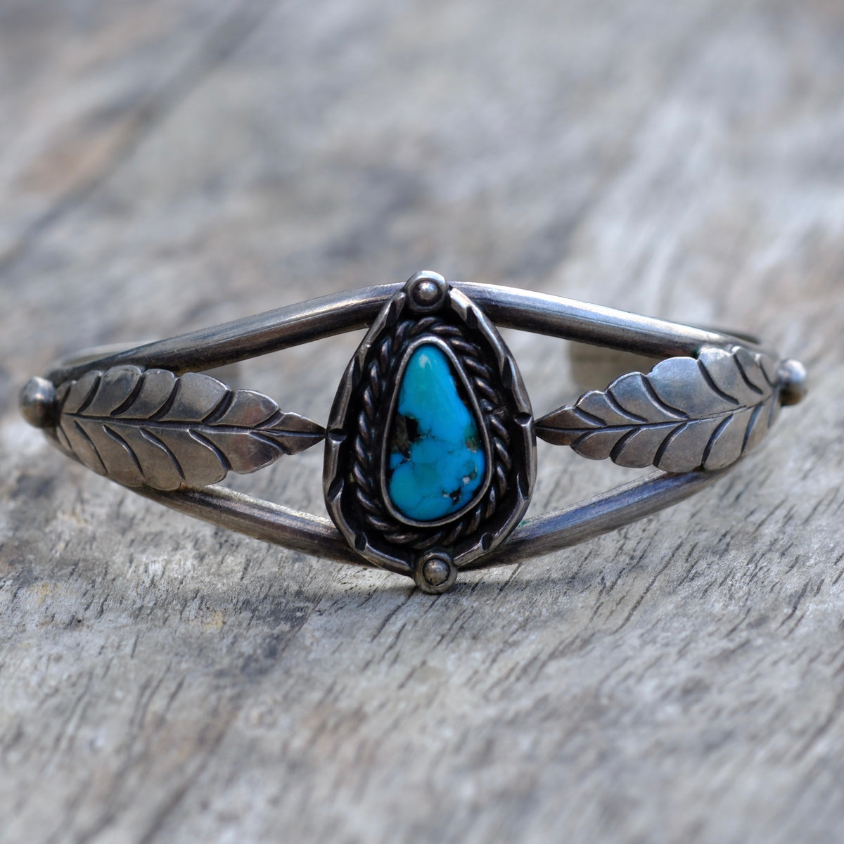 Vintage Sterling Turquoise Feather Cuff Bracelet