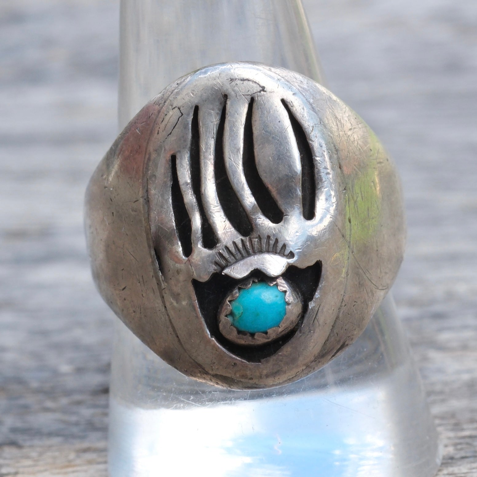 Vintage Sterling Turquoise Bear Claw Ring 10.25
