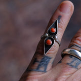 Vintage Sterling 2-Stone Coral Ring 4.5