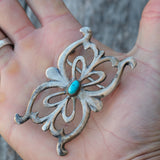 Vintage Sterling Silver Turquoise Casted Belt Buckle