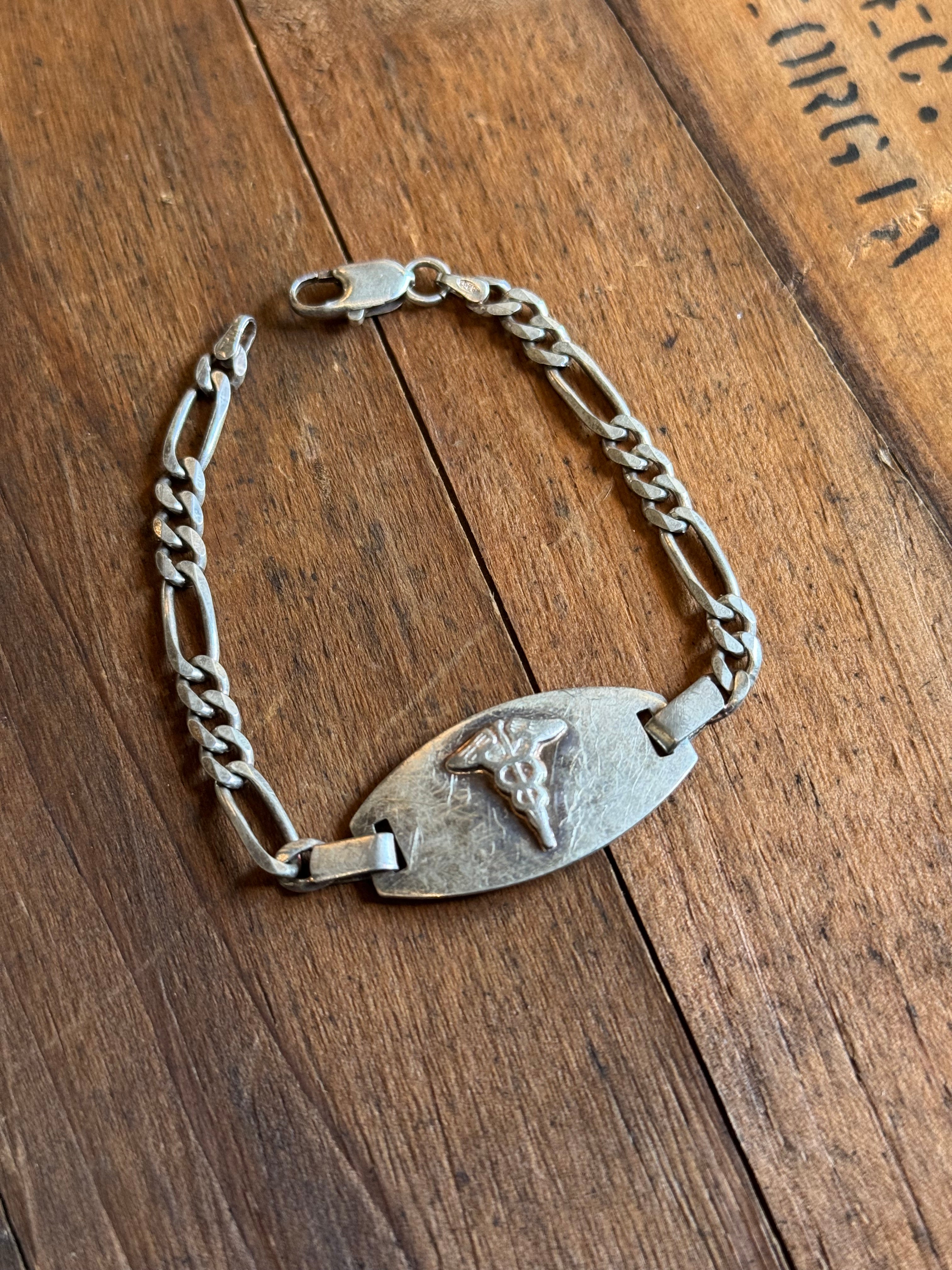 Vintage Sterling Silver Medical ID Figaro Chain Bracelet