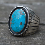 Vintage Sterling Turquoise Ribbed Band Ring 9.5