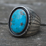 Vintage Sterling Turquoise Ribbed Band Ring 9.5