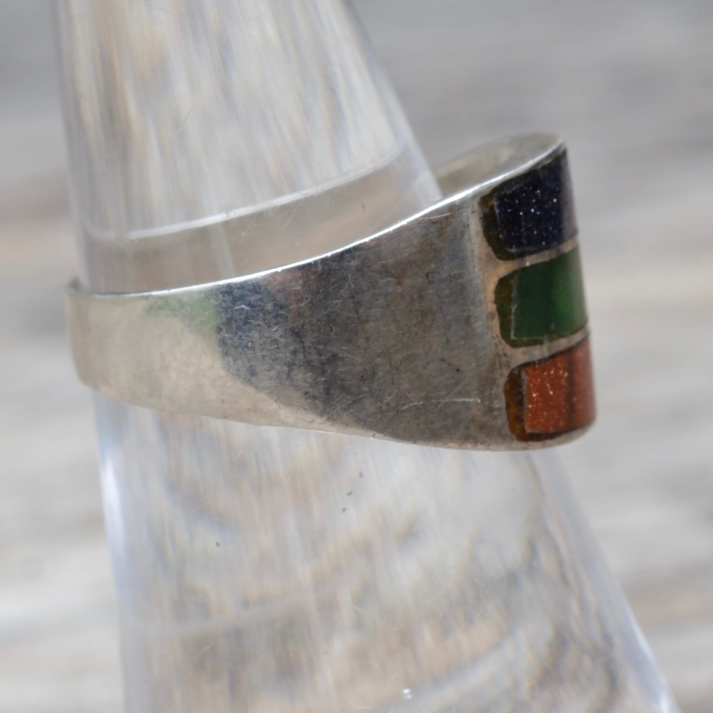 Vintage Sterling Multistone Inlay Ring 6