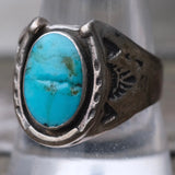 Vintage Sterling Turquoise Horseshoe Ring 10.25