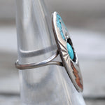 Vintage Sterling Crushed Turquoise and Coral Ring 5.25