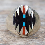 Vintage Sterling Zuni Inlay Ring 9.75