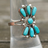 Vintage Sterling Turquoise Cluster Ring 7.25