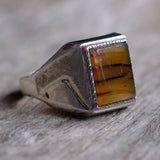Vintage Sterling Agate Signet Ring 9