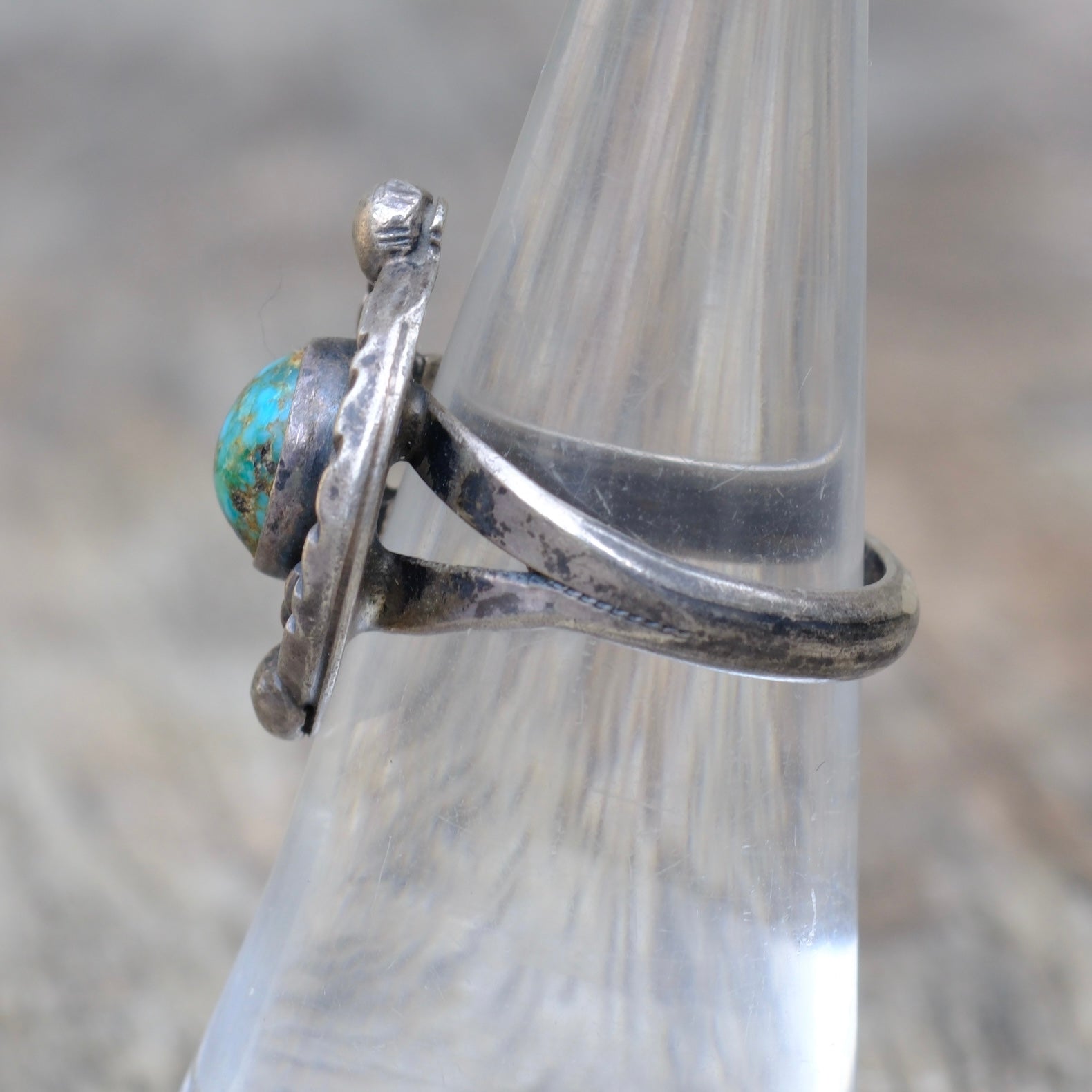 Vintage Sterling Turquoise Roper Ring 6.5