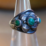 Vintage Sterling Malachite Feather Ring 5.75
