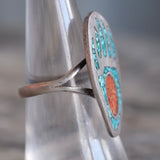 Vintage Sterling Turquoise and Coral Bear Paw Ring 6.75