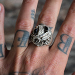 Vintage Sterling 2-Stone Onyx Eagle Ring 10.75