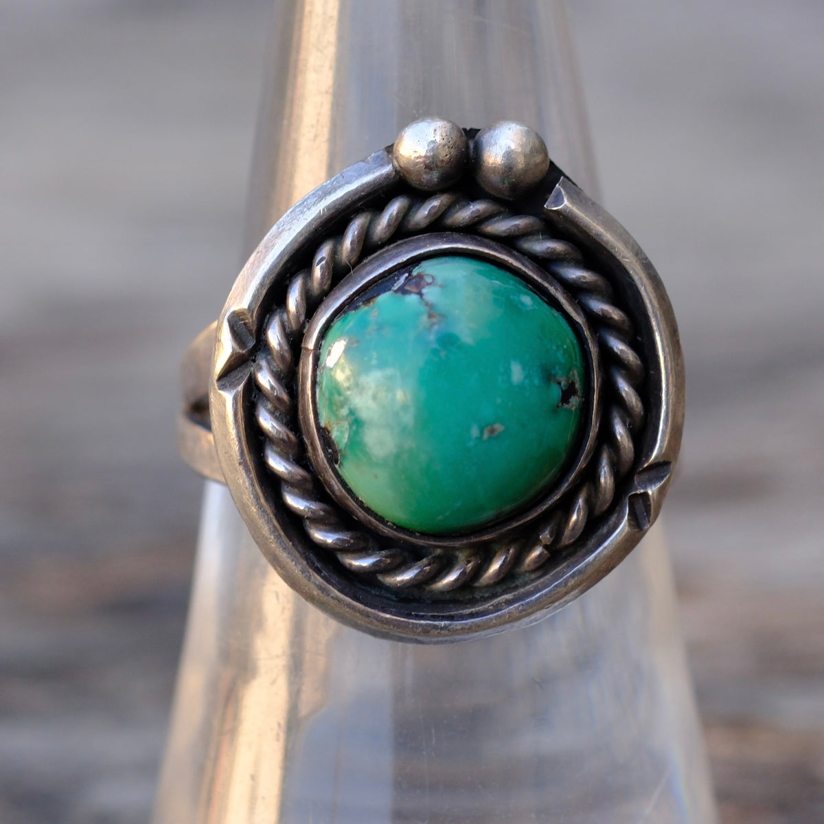 Vintage Sterling Turquoise Roper Ring 7.5