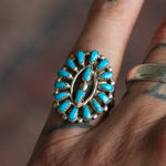 Vintage Sterling Turquoise Cluster Ring 6.25