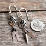 Vintage Sterling Lapis Bear Paw Feather Earrings