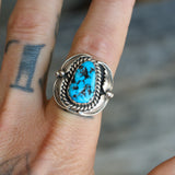 Vintage Sterling Turquoise Feather Ring 9.75