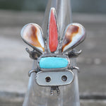 OLDER Vintage Sterling Multistone Inlay Bug Ring 5.25