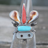 OLDER Vintage Sterling Multistone Inlay Bug Ring 5.25