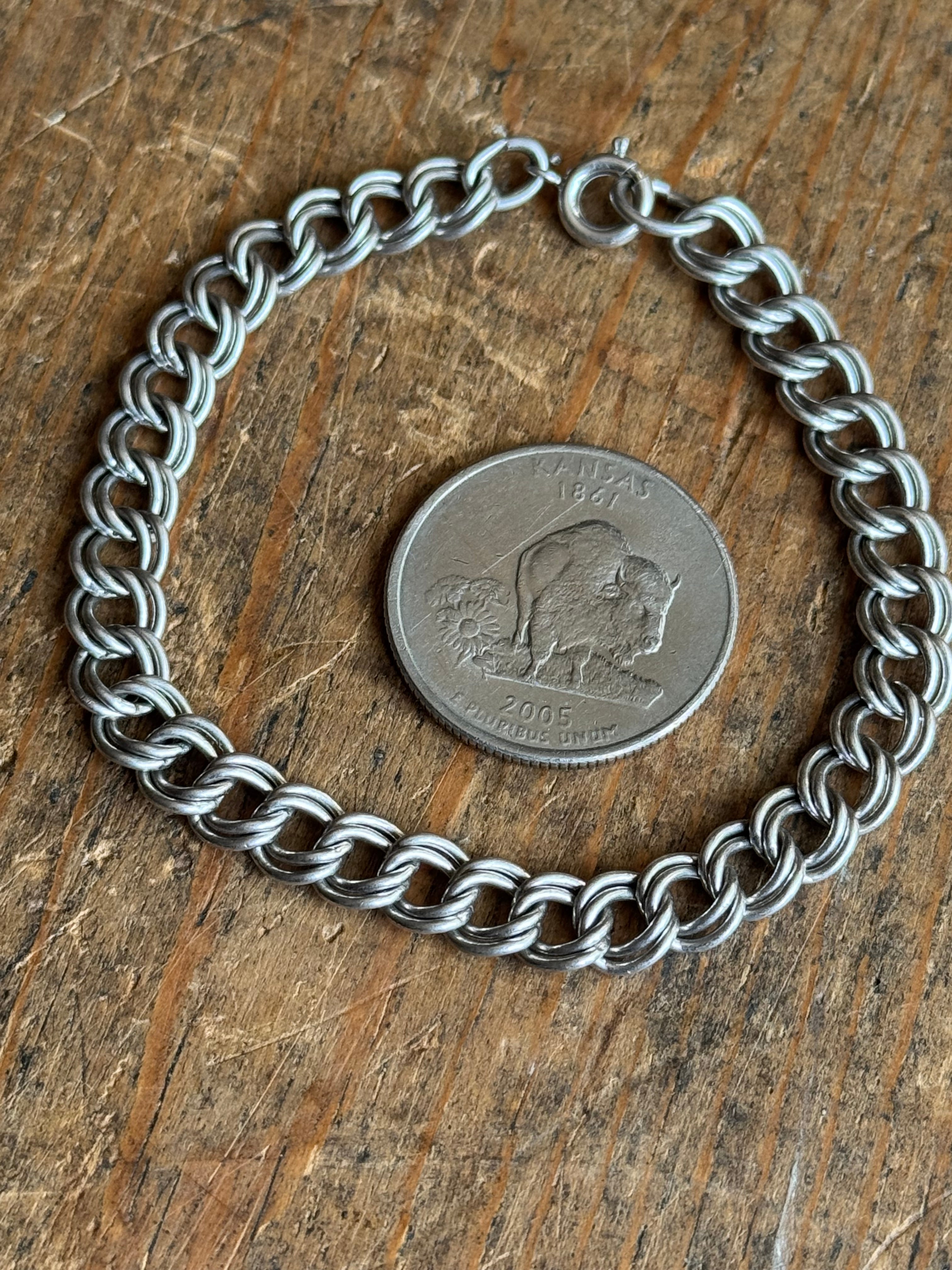 Vintage Sterling Silver 7” Double Link Chain Bracelet
