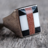 Vintage Sterling Multistone Inlay Ring 11.25