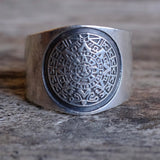 Vintage Sterling Aztec Calendar Cigar Band Ring 9.25