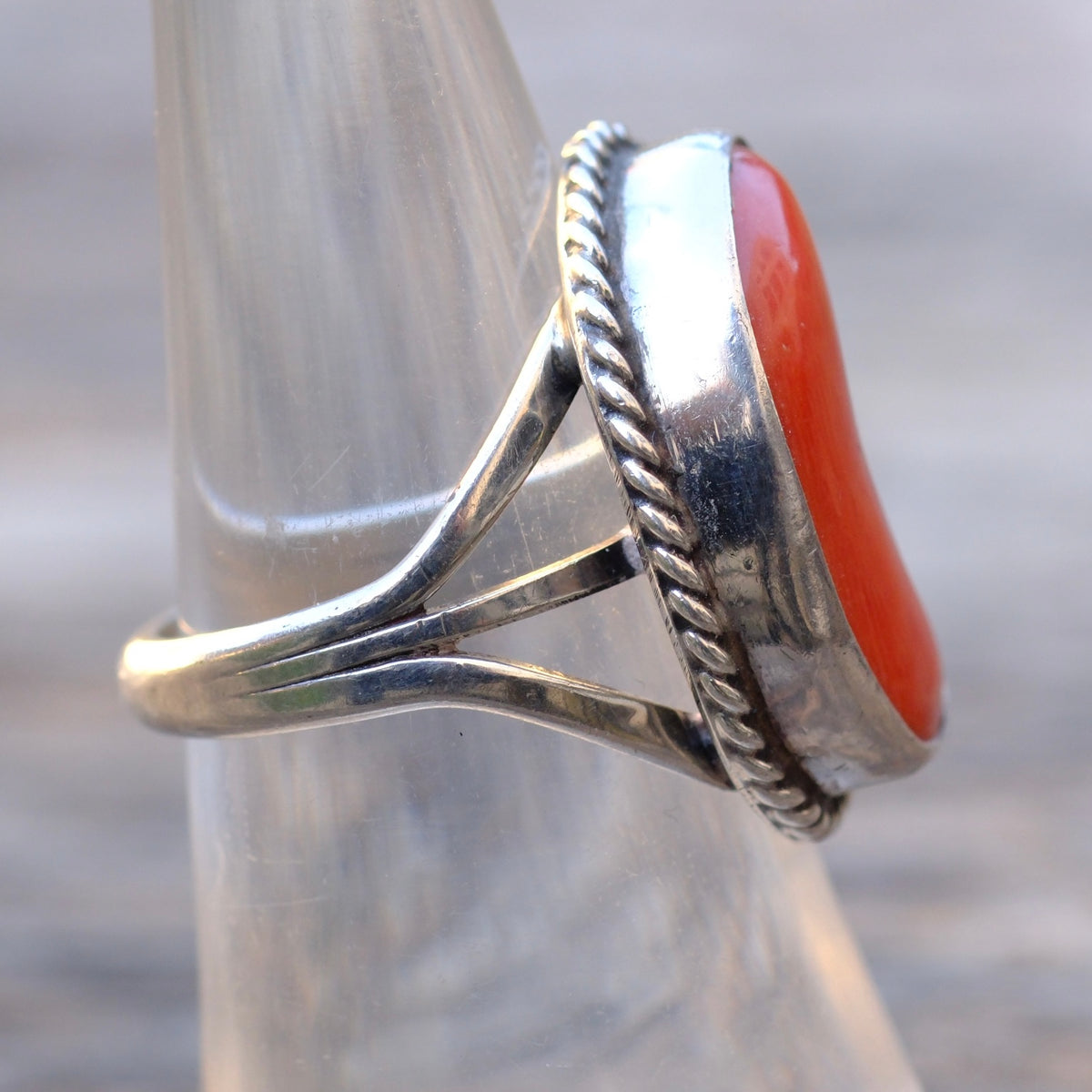 Vintage Sterling Coral Roper Ring 6.5