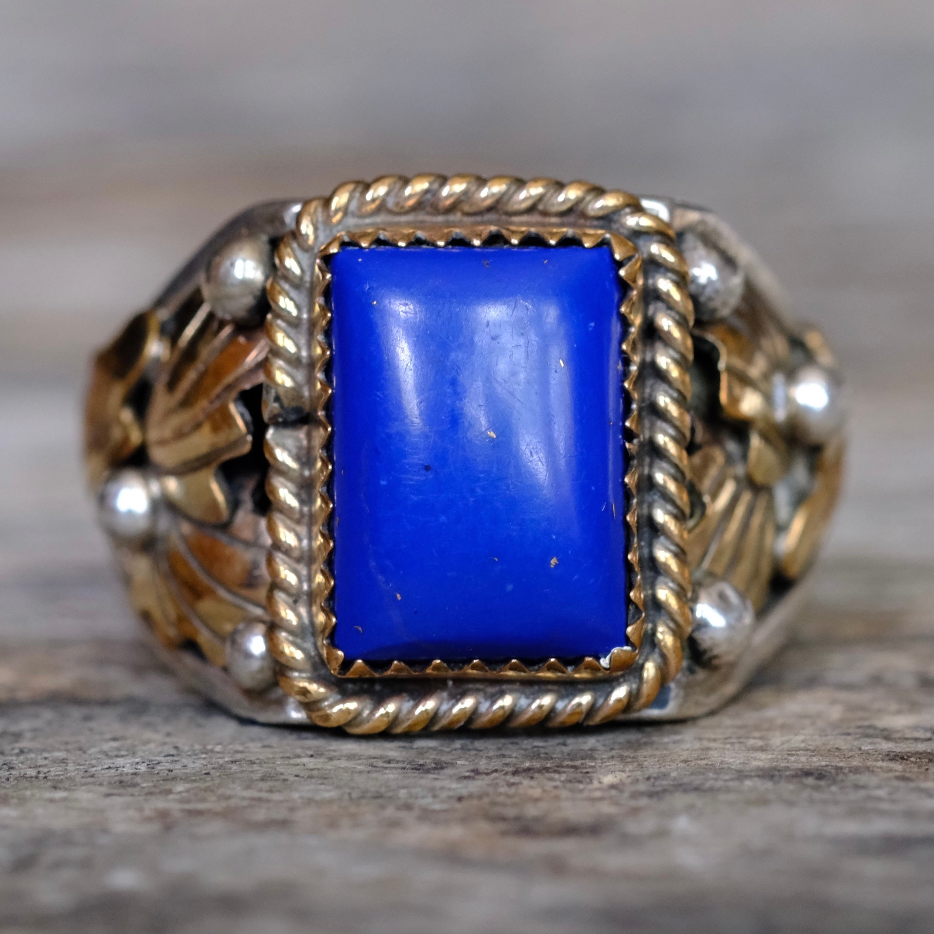 Vintage Sterling Lapis Feather Ring 12.75