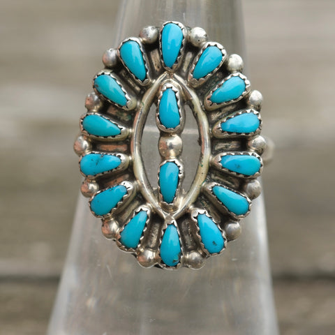 Vintage Sterling Turquoise Cluster Ring 6.5