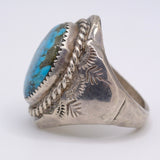 Vintage Sterling Turquoise Stamped Band Ring 10.5