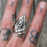 Vintage White Bronze Biker Ring 12