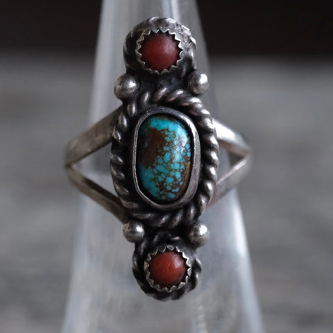 Vintage Sterling and Coral Ring 6.25
