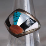 Vintage Sterling Multi Stone Inlay Sunrise Ring 7.75