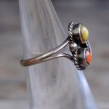 Vintage Sterling Mother Of Pearl and Coral Ring 4.5