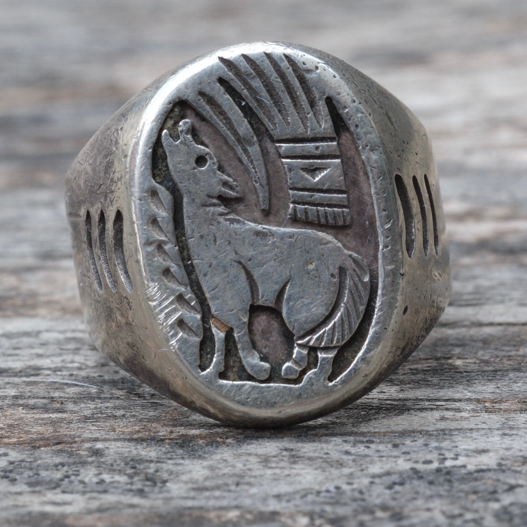 Vintage Sterling Howling Wolf Ring 9.75
