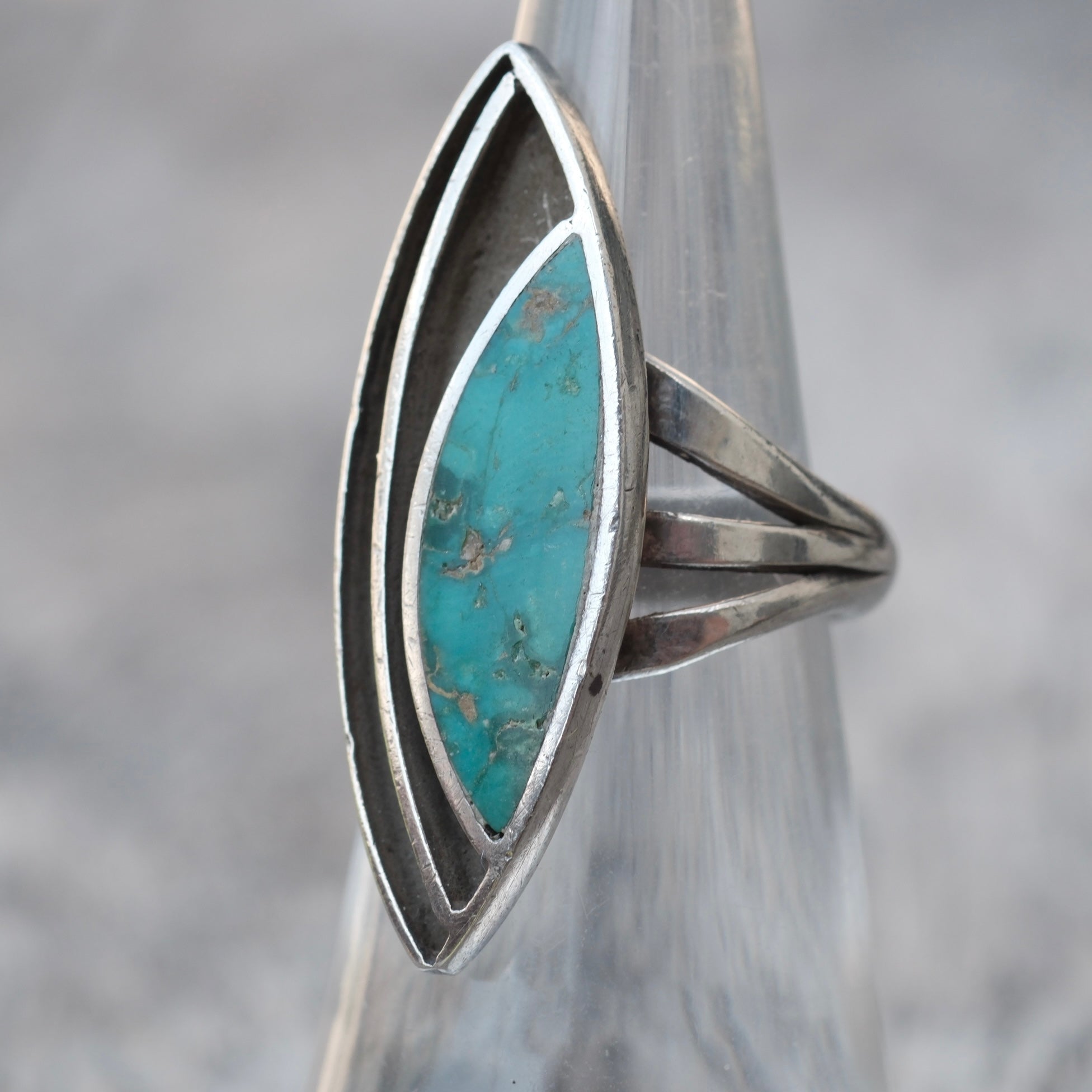 Vintage Sterling Turquoise Inlay Ring 5