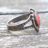 Vintage Sterling Coral Stamped Band Ring 5
