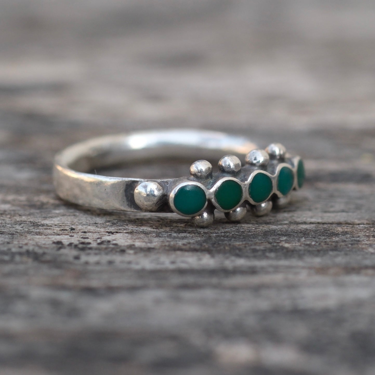 Vintage Sterling Turquoise Inlay Band Ring 4.75