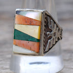 Vintage Sterling Multistone Inlay Thunderbird Ring 11.25