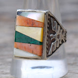 Vintage Sterling Multistone Inlay Thunderbird Ring 11.25