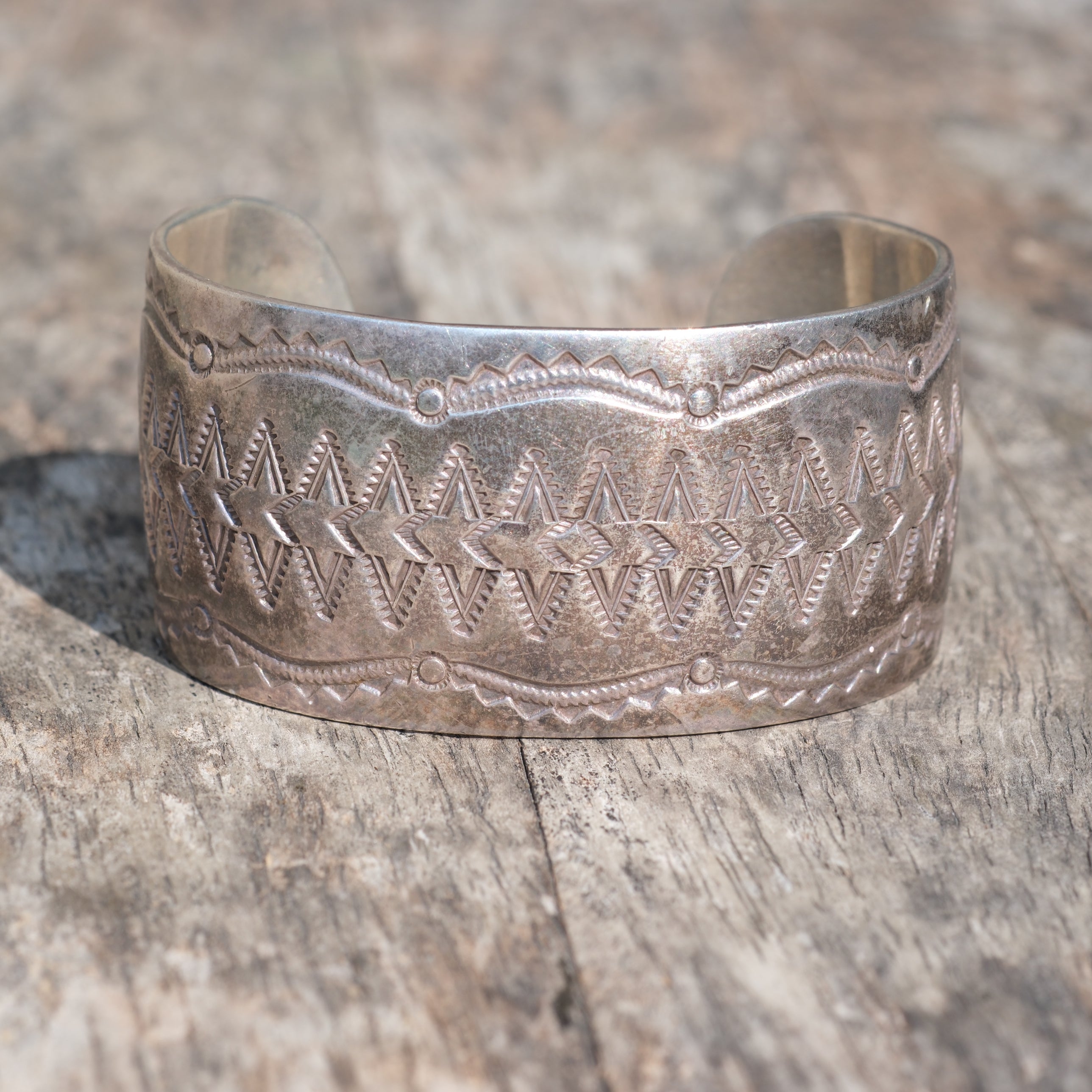 Vintage Sterling Silver Wide Stamped Cuff