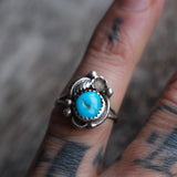 Vintage Sterling Turquoise Feather Ring 4.75