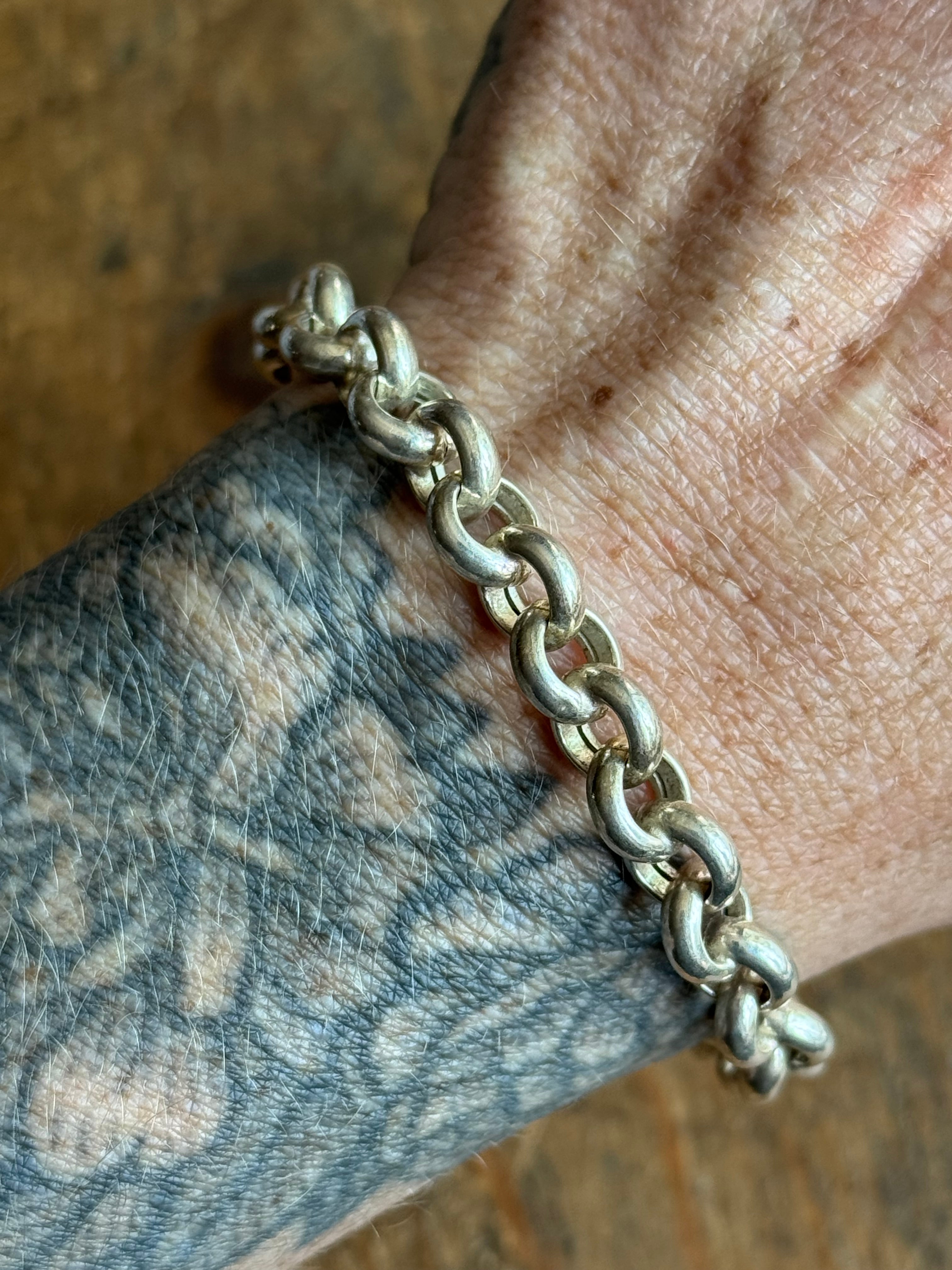 Vintage Sterling Silver 8” Chunky Rolo ID Tag Chain Bracelet