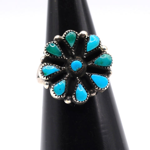 Vintage Sterling Turquoise Cluster Ring 3