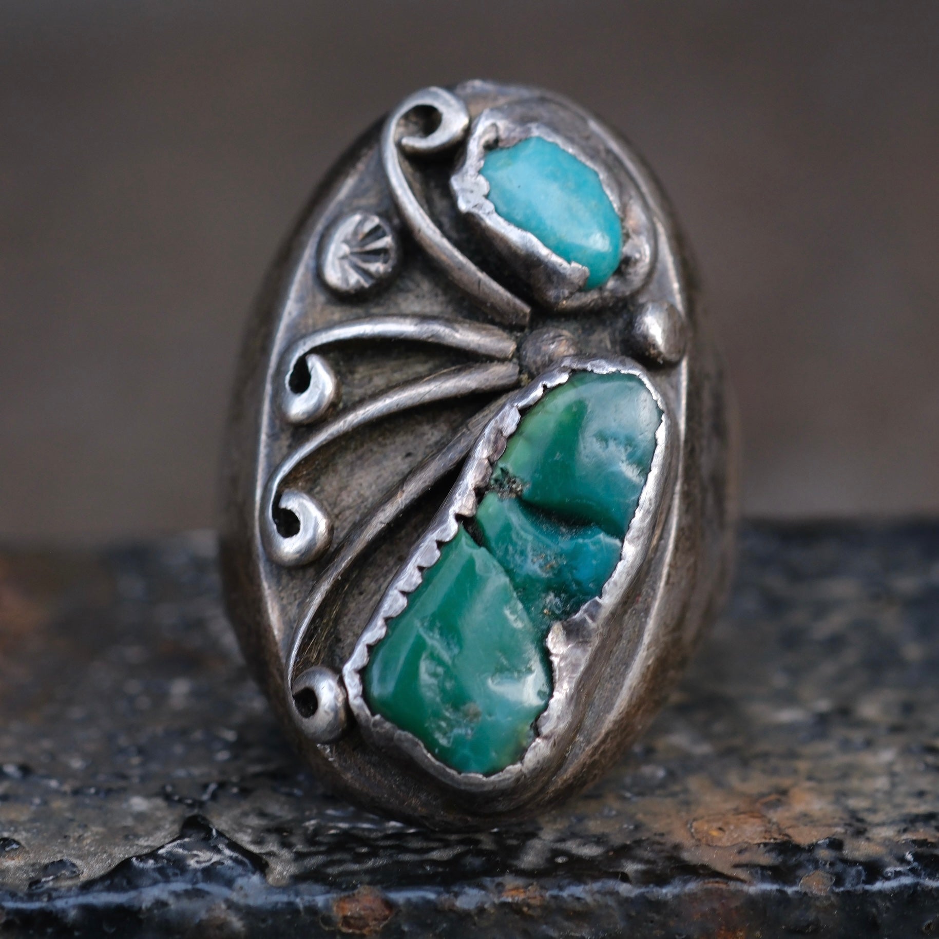 Vintage Sterling 2-Stone Turquoise Ring 9.25