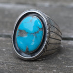 Vintage Sterling Turquoise Ribbed Band Ring 9