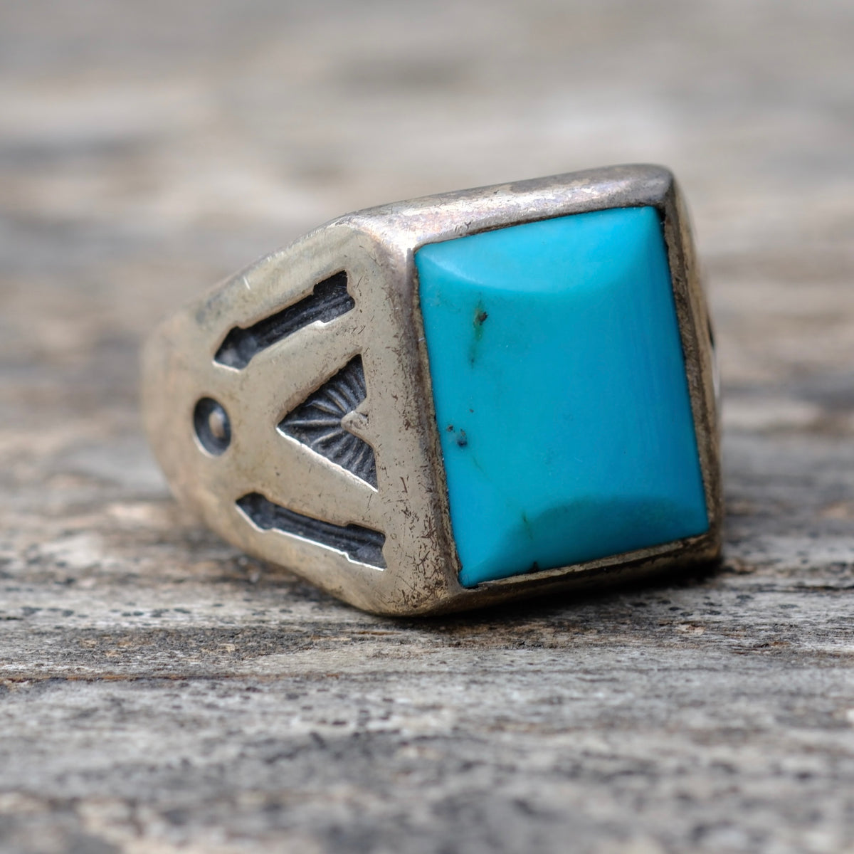 Vintage Sterling Trading Post Turquoise Stamped Arrows Ring 8.5