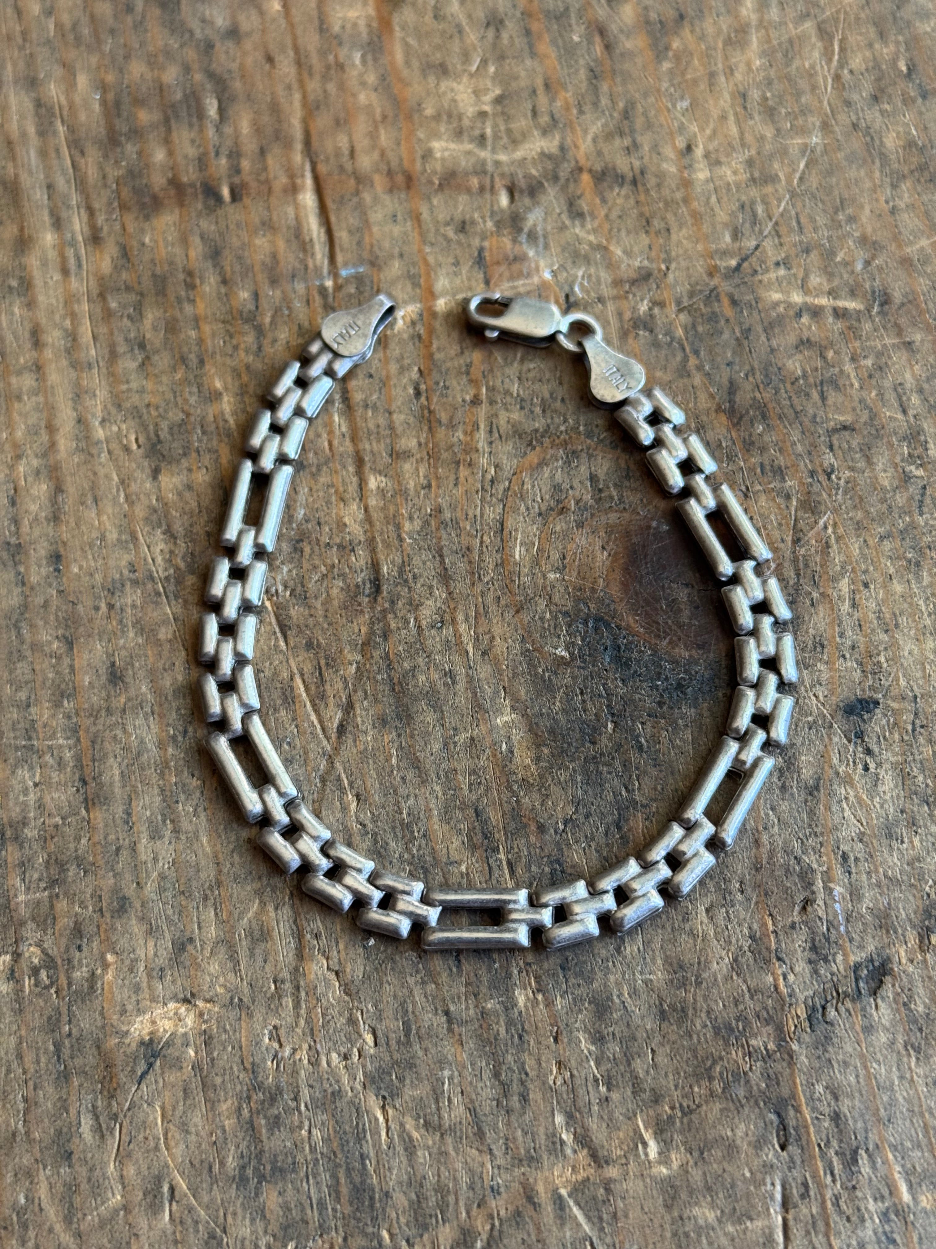 Vintage Sterling Silver Hollow Square Link Chain Bracelet