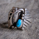 Vintage Sterling Turquoise Eagle Ring 9.5